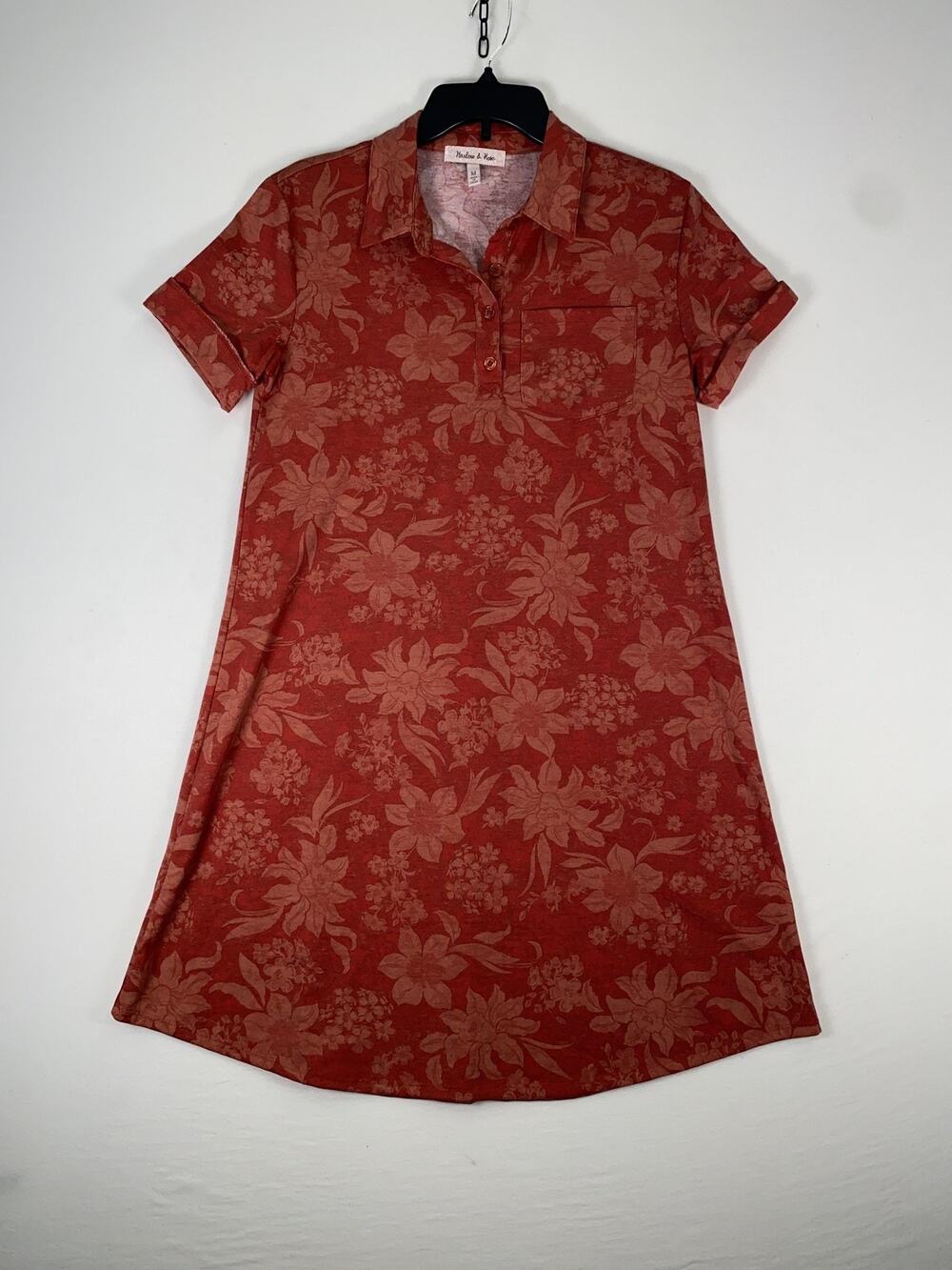 Harlow & Rose Shirt Dress Womens Medium Red Floral Collared Short Sleeve